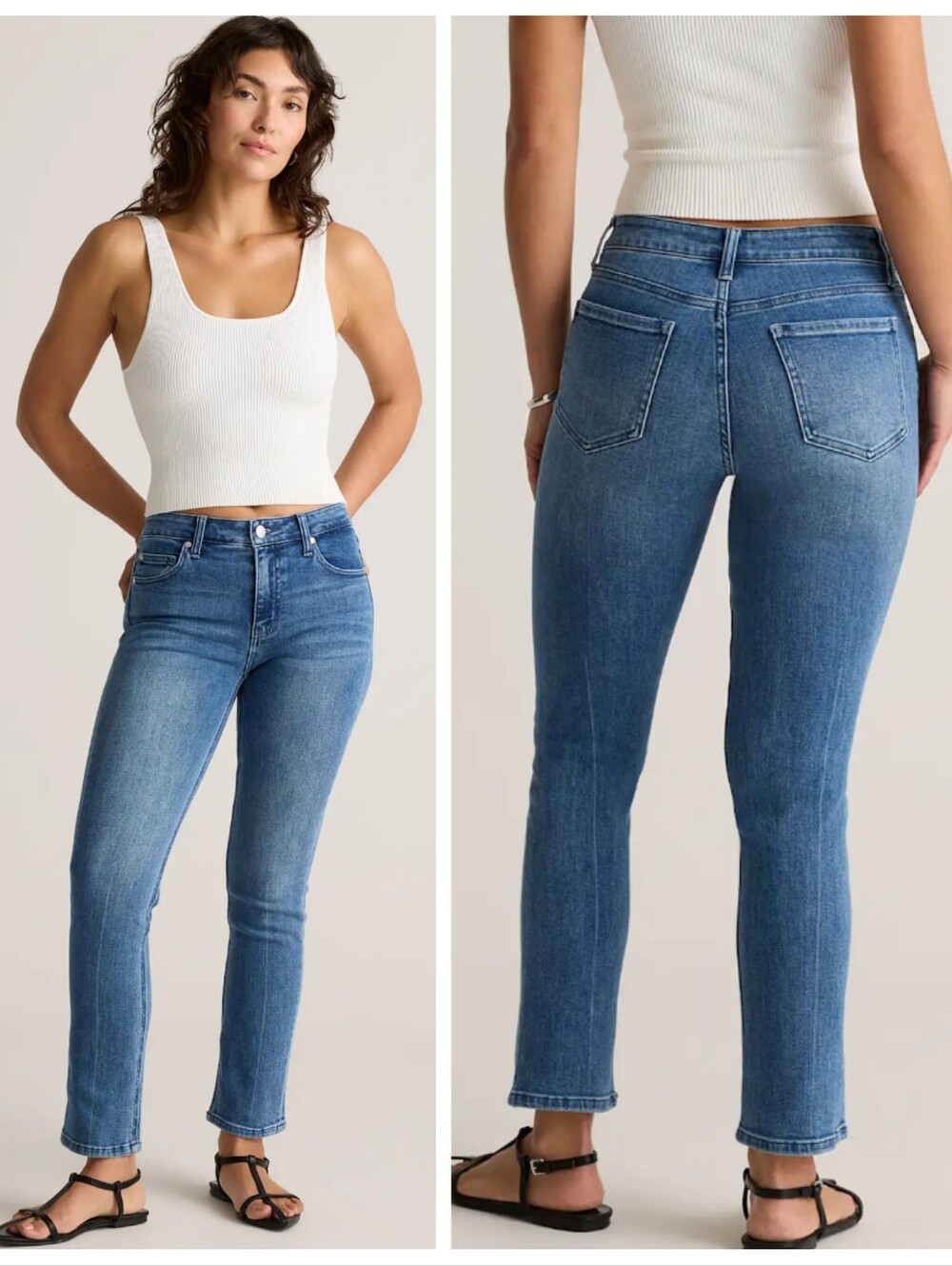 Quince Stretch Mid Rise Slim Straight Jeans Women's 27 Medium Wash Minimalist